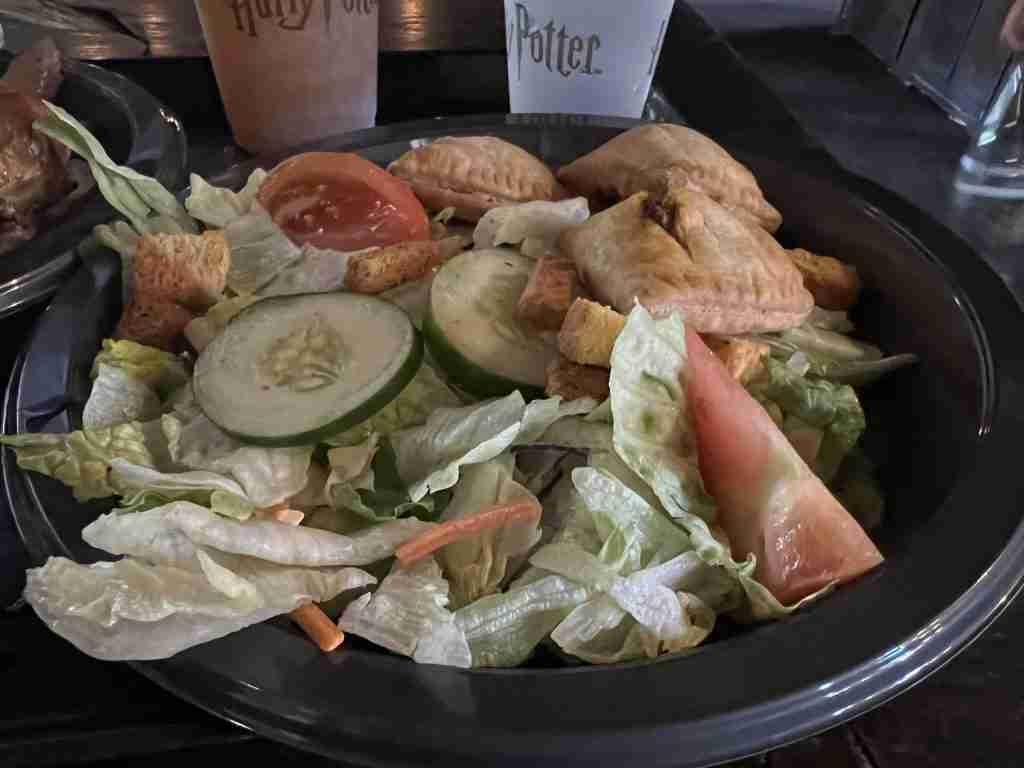 Beef pasties and salad in Three Broomsticks