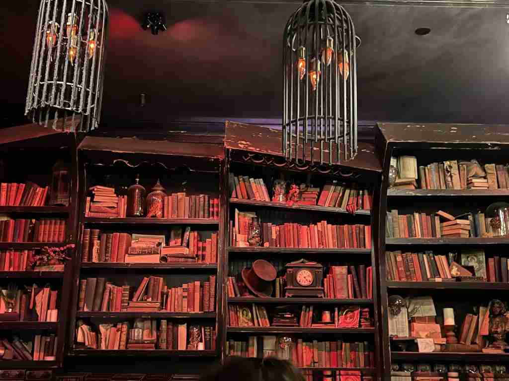 Gideon's Bakehouse shelves lined with tattered books