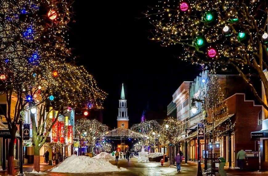 Town with Christmas decorations