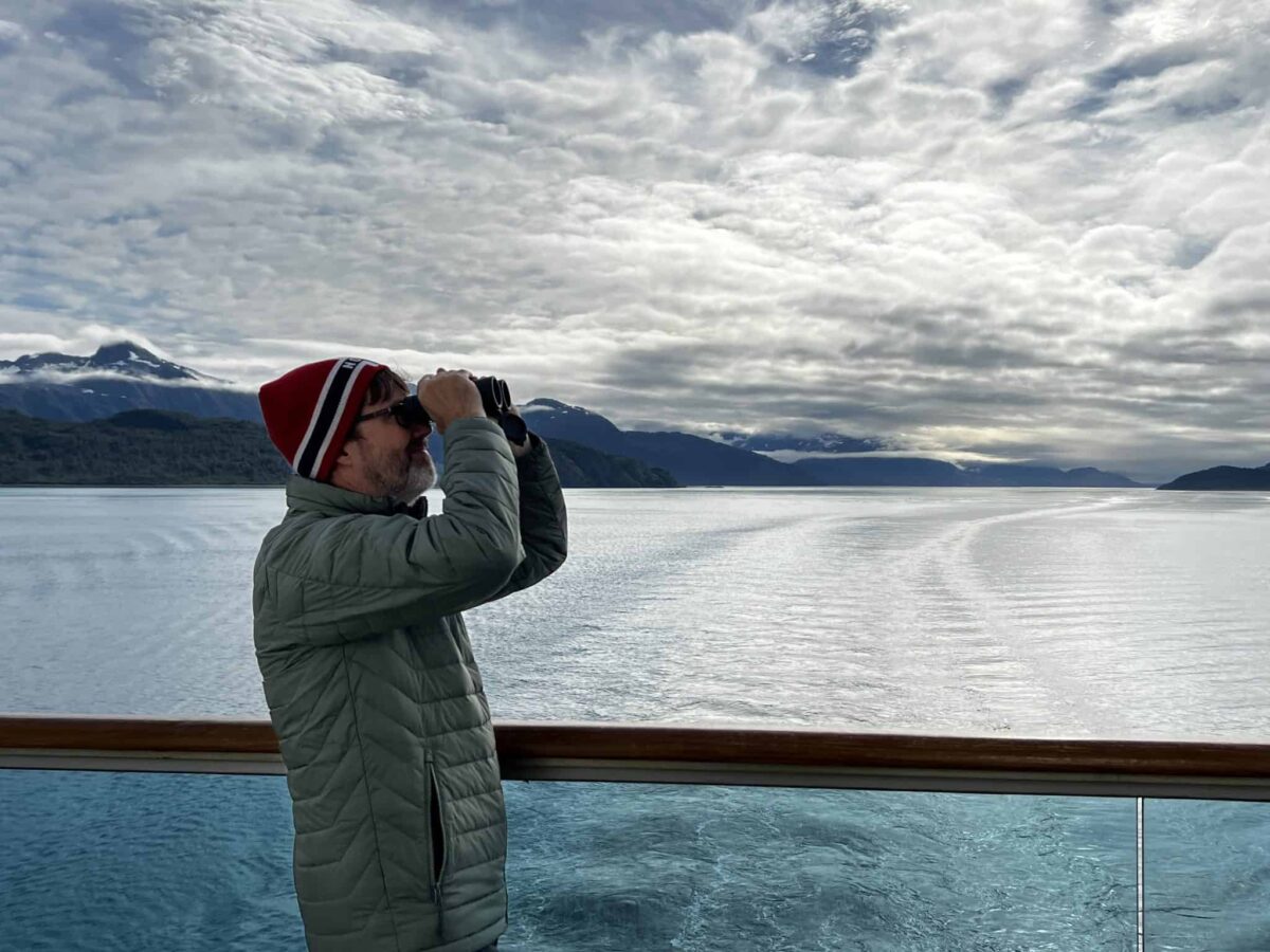 Viewing Glacier Bay through binoculars