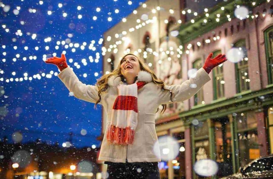 holiday lights and snow