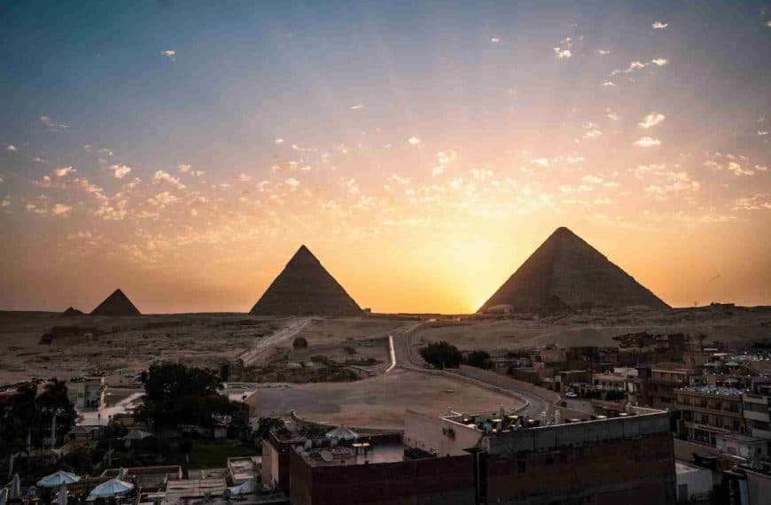 pyramids at sunset