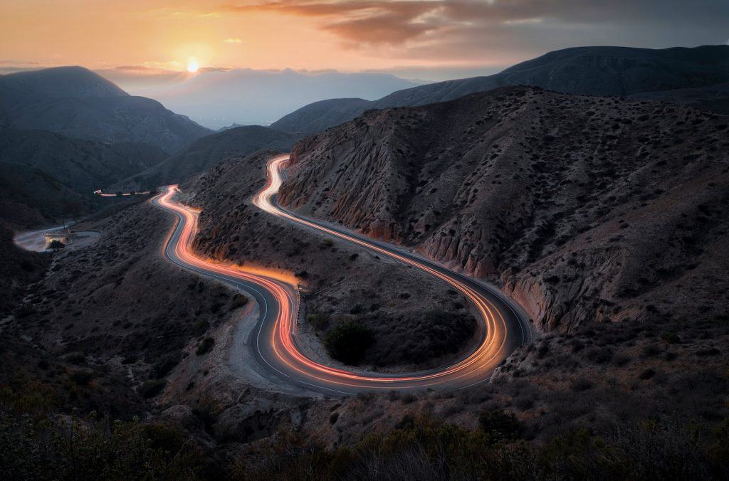 winding road at sunset