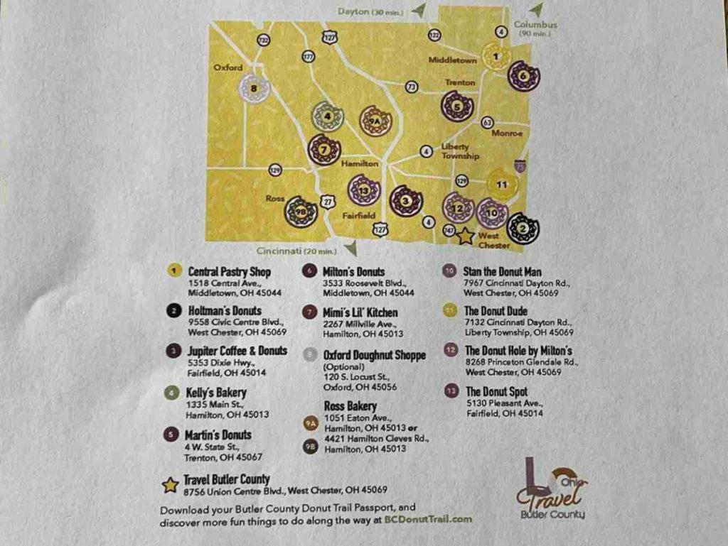 map for Butler County Donut Trail