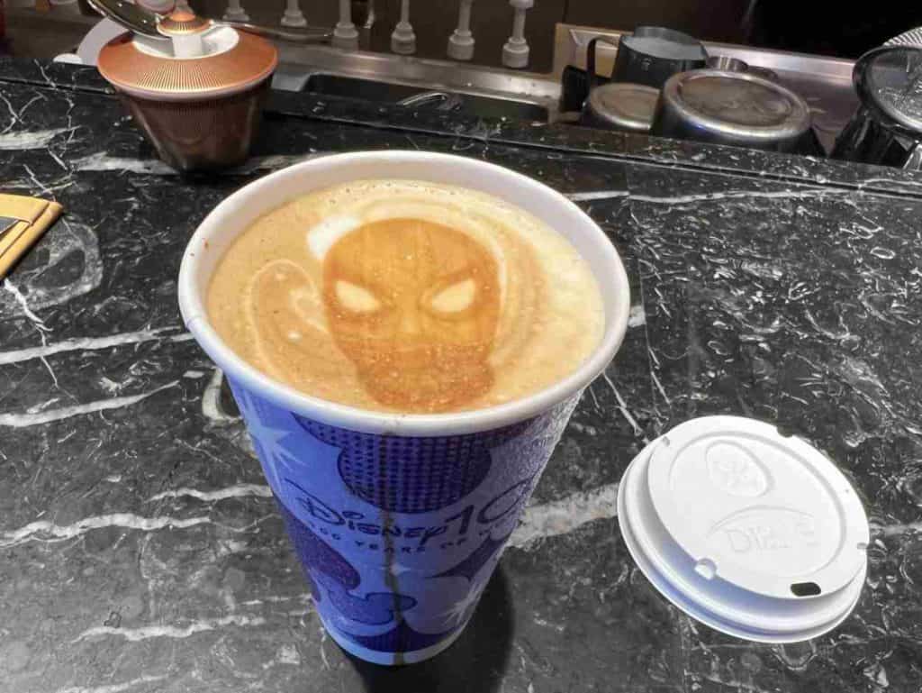 Spider-Man face on a latte on Disney cruise