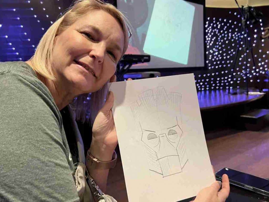 Drawing Groot at Marvel Day at Sea