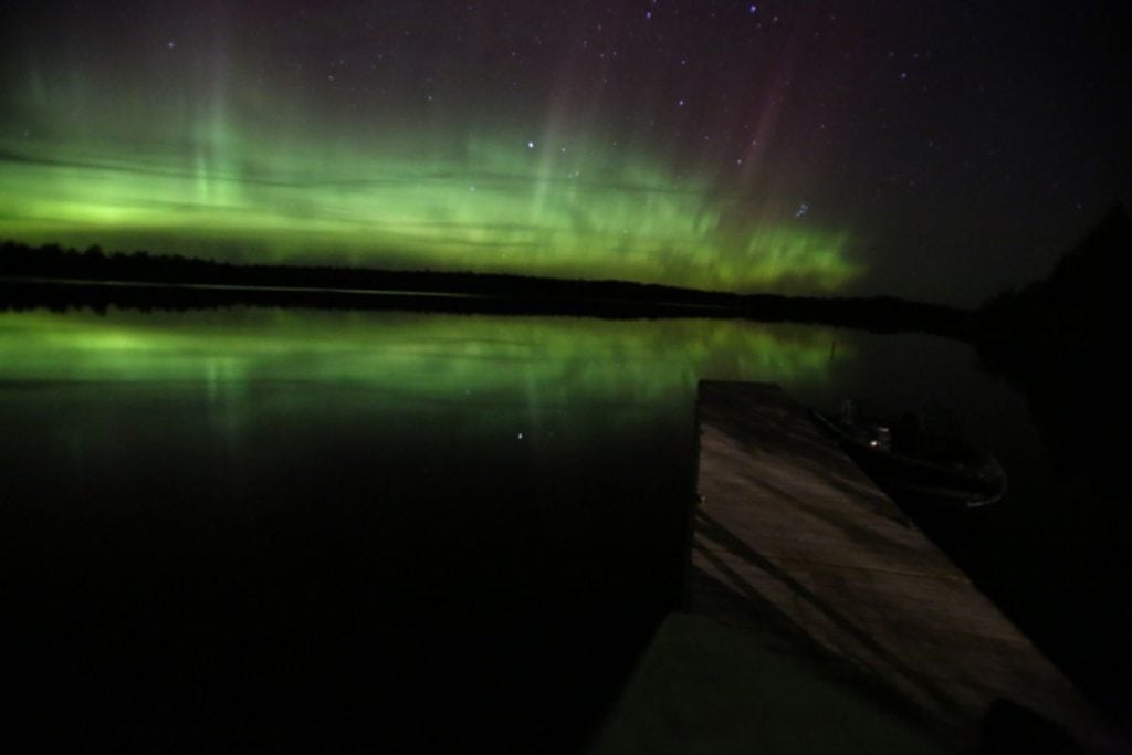 View of northern lights from Voyageurs National Park