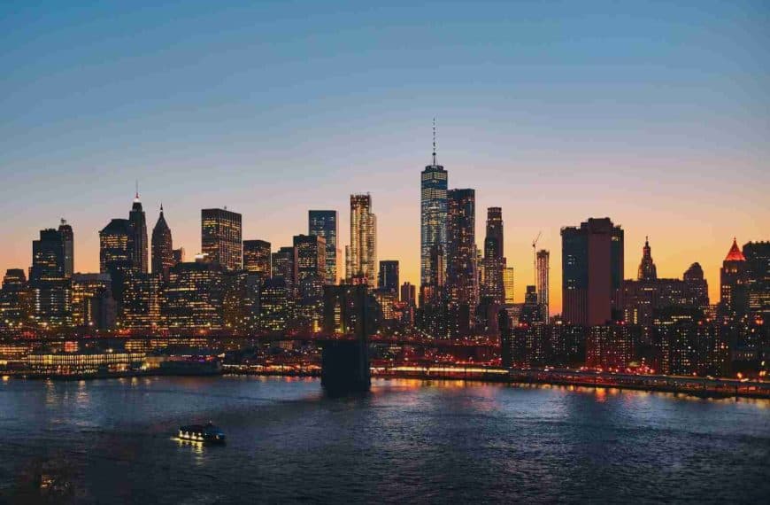 panoramic photography of Brooklyn Bridge and NYC skyline at night