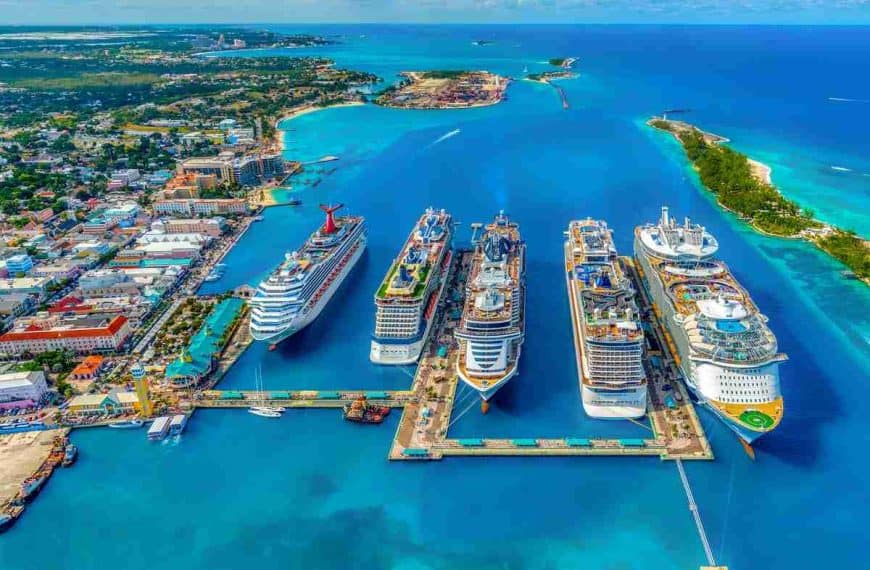 aerial photography of white and blue cruise ships during daytime