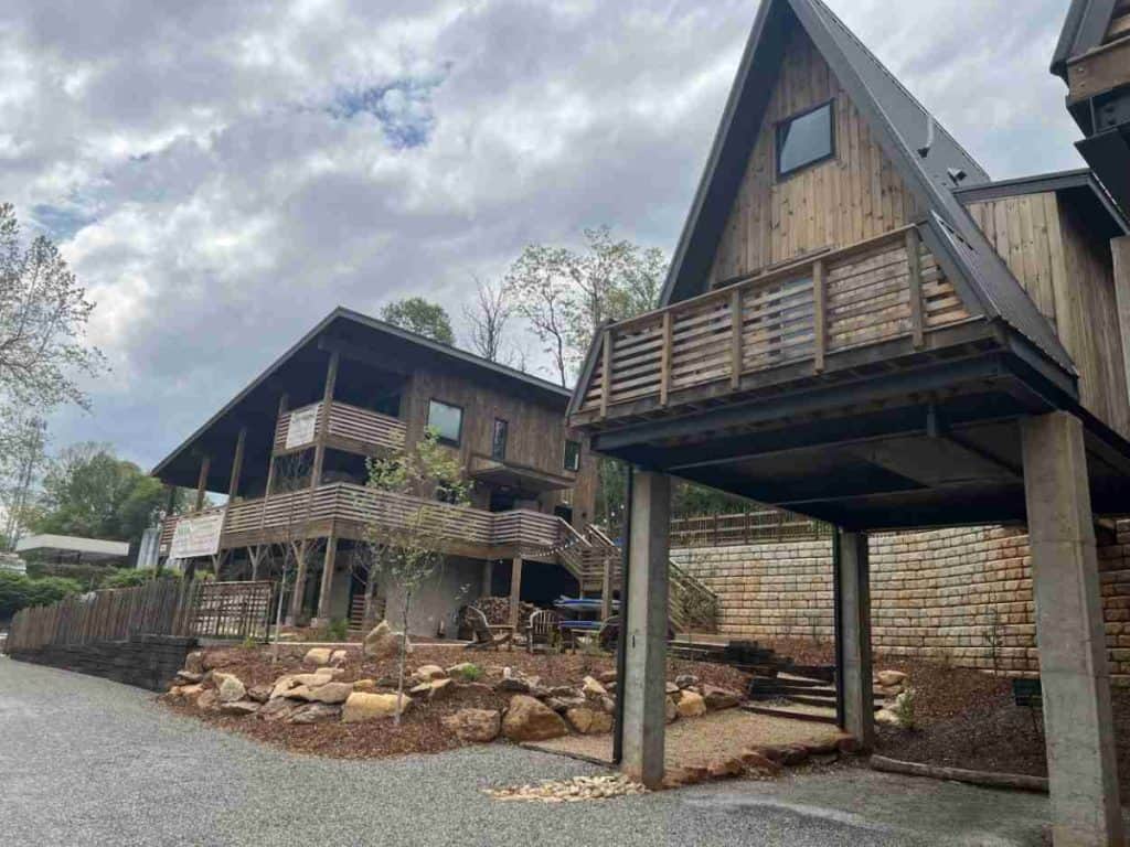 A-frame cabins at Wrong Way Campground