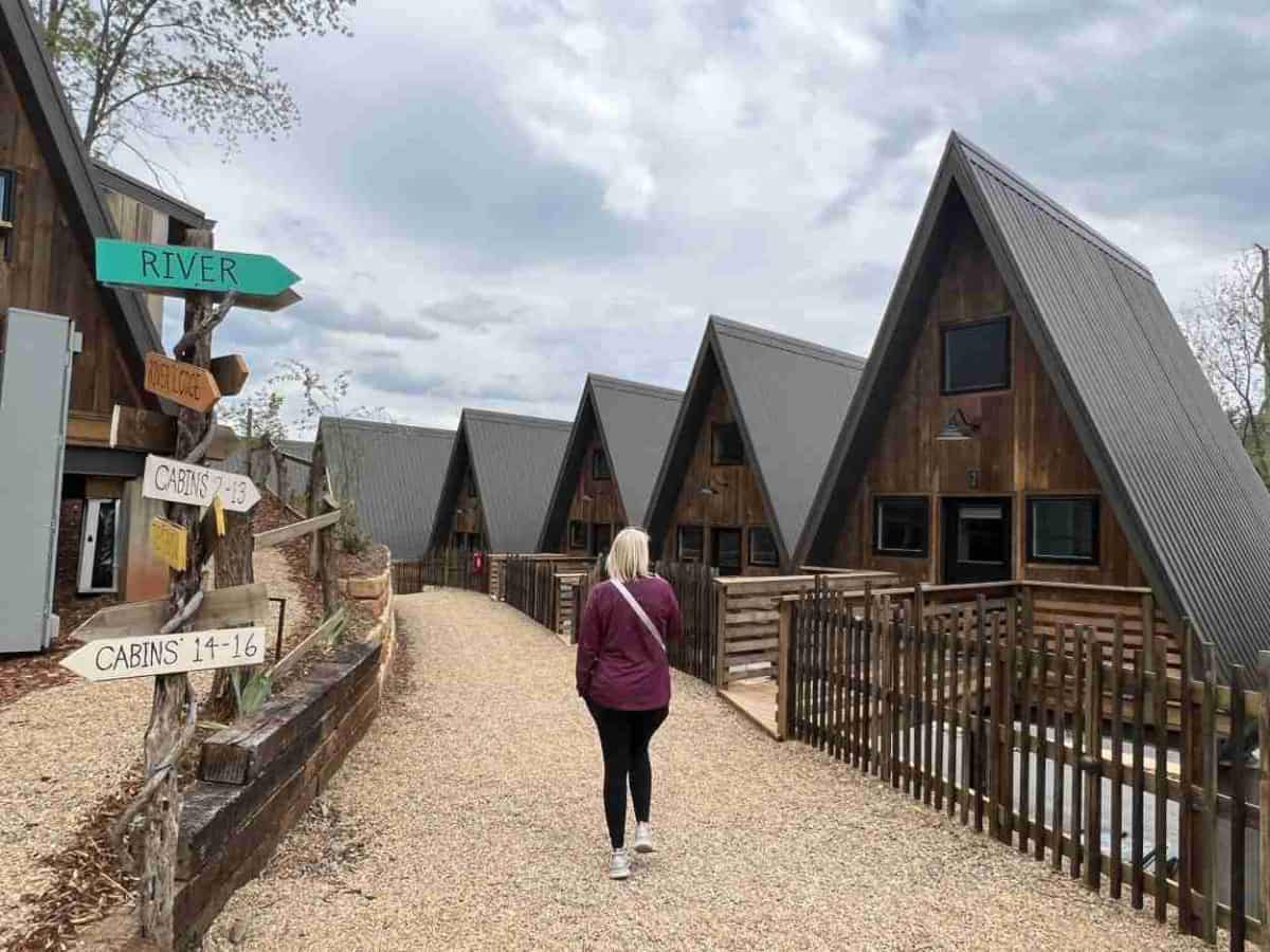Path to A-frame cabins at Wrong Way Campground