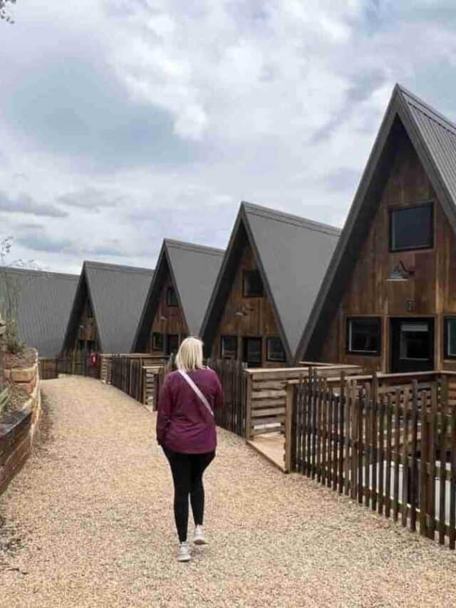 Path to A-frame cabins at Wrong Way Campground