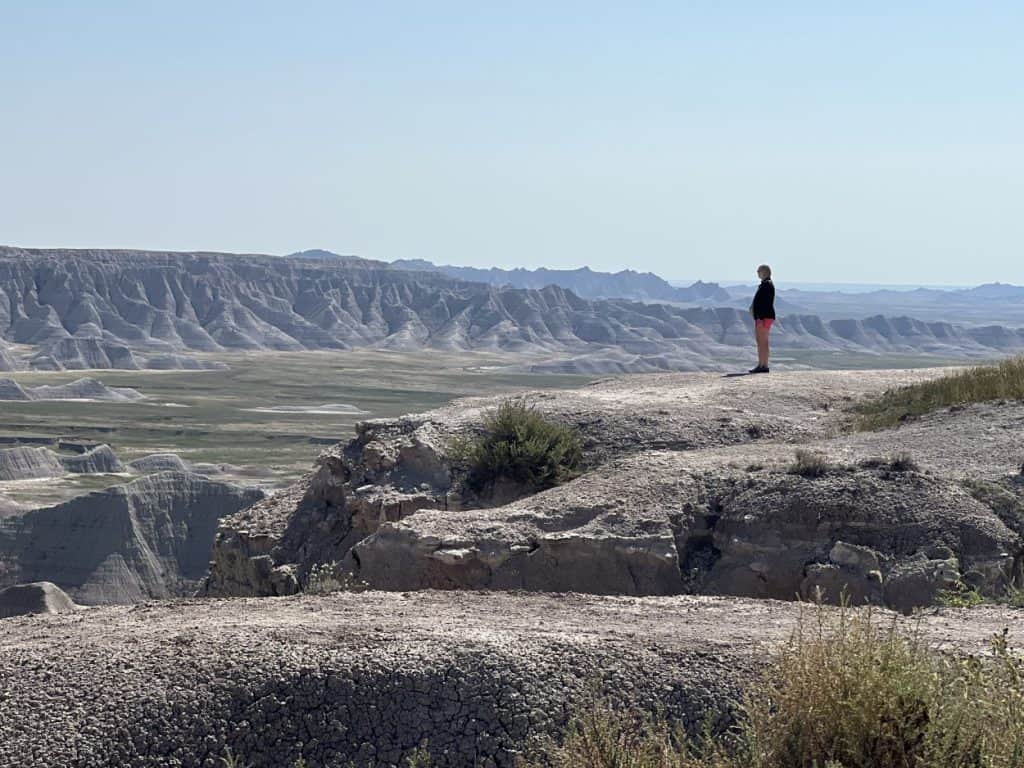 A woman enjoys the view in the Badlands