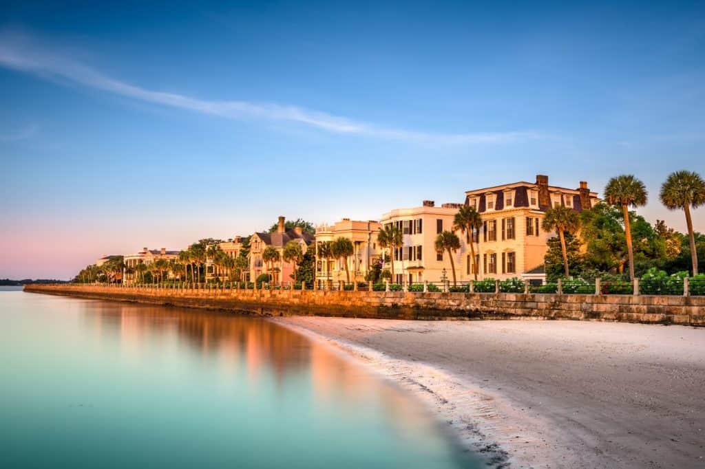 Beach and historic homes in Charleston, SC