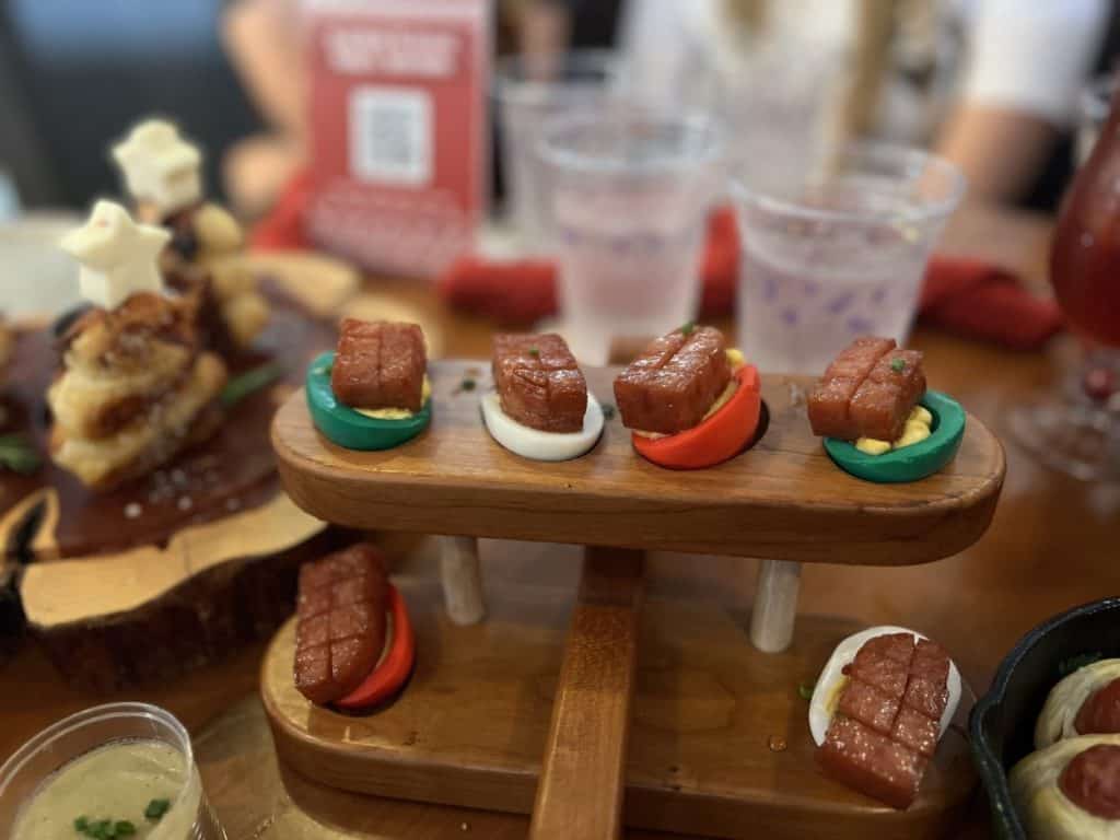 Disney Springs Hangar Bar menu at Christmas - deviled eggs