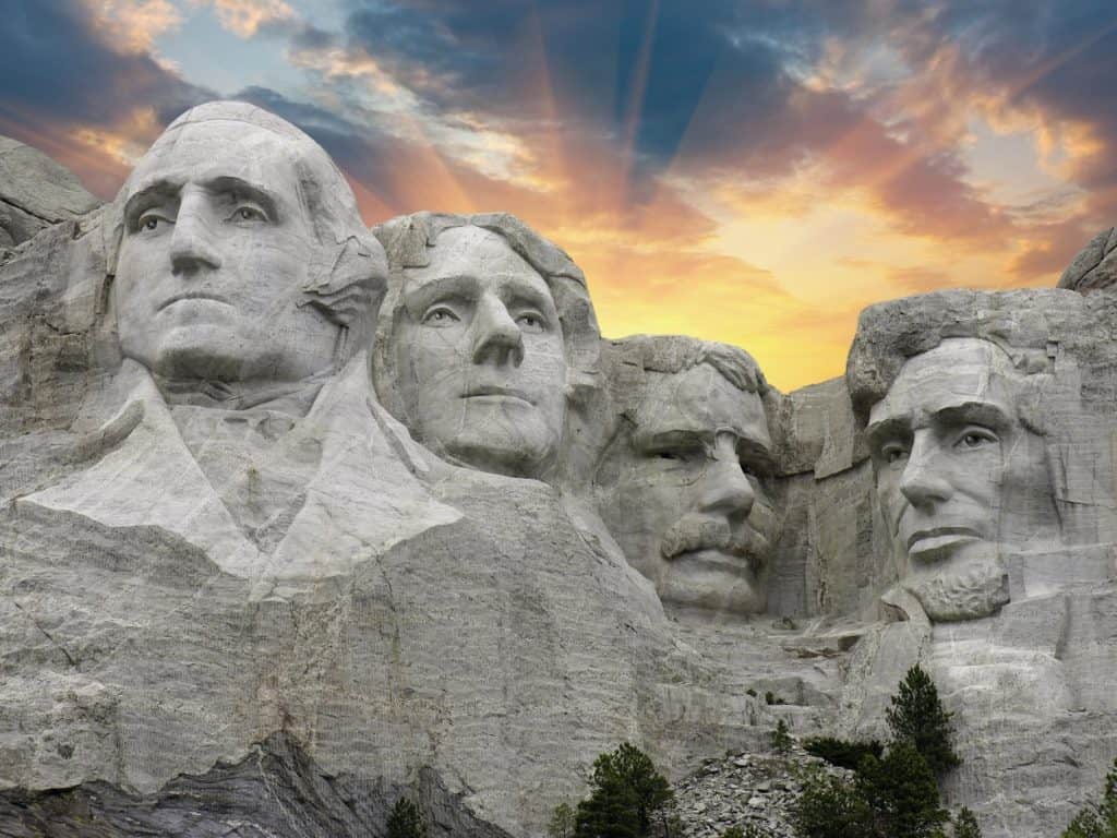 Close view of Mt. Rushmore at sunset