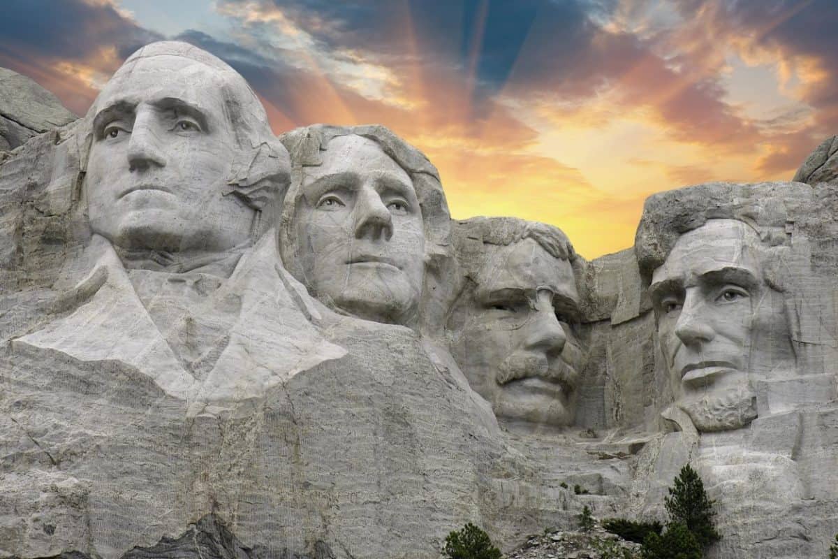 Close view of Mt. Rushmore at sunset