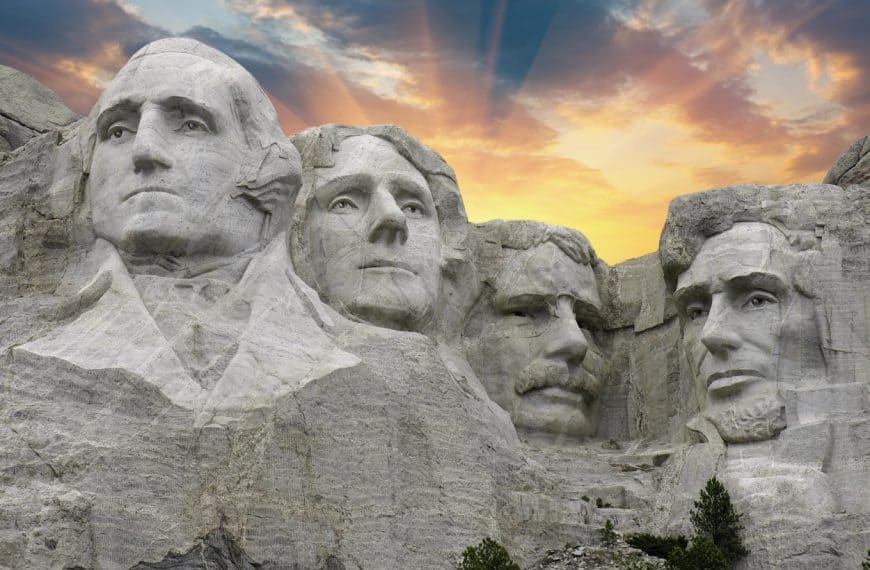 Close view of Mt. Rushmore at sunset
