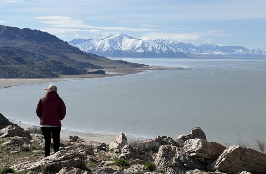 Moving in for a closer view of Great Salt Lake