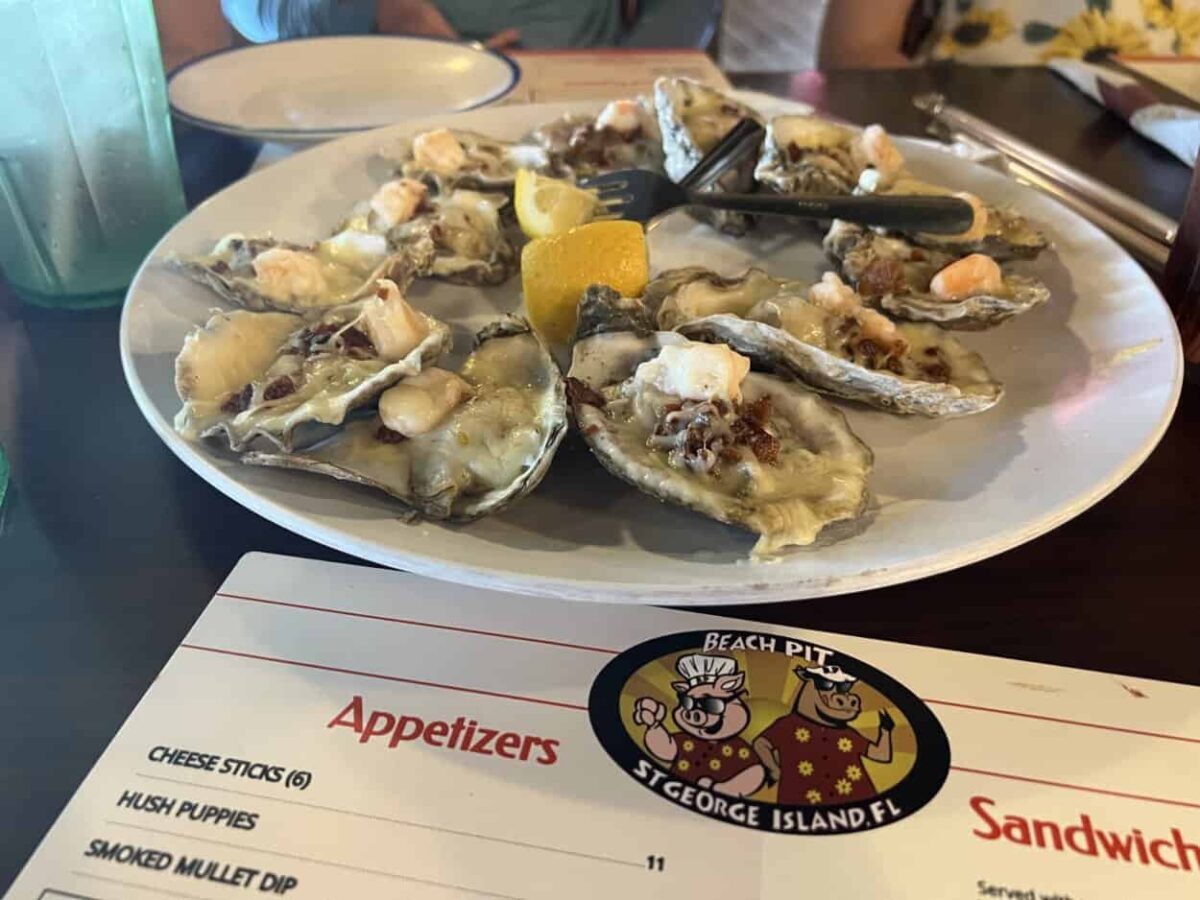 Plate of oysters at Beach Pit in St. George Island