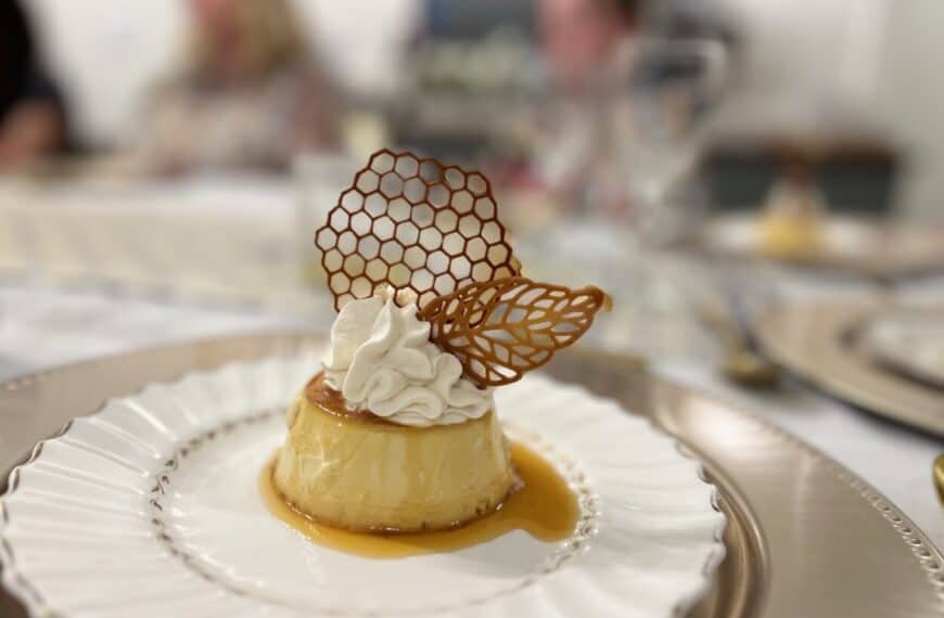 Dessert with Tupelo honey and whipped cream sitting on a plate