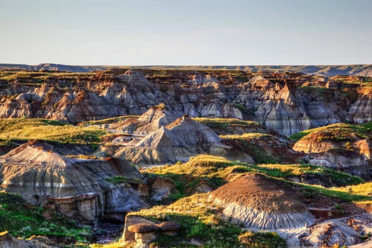 The badlands of Dinosaur Provincial Park, Alberta, Canada at sunset