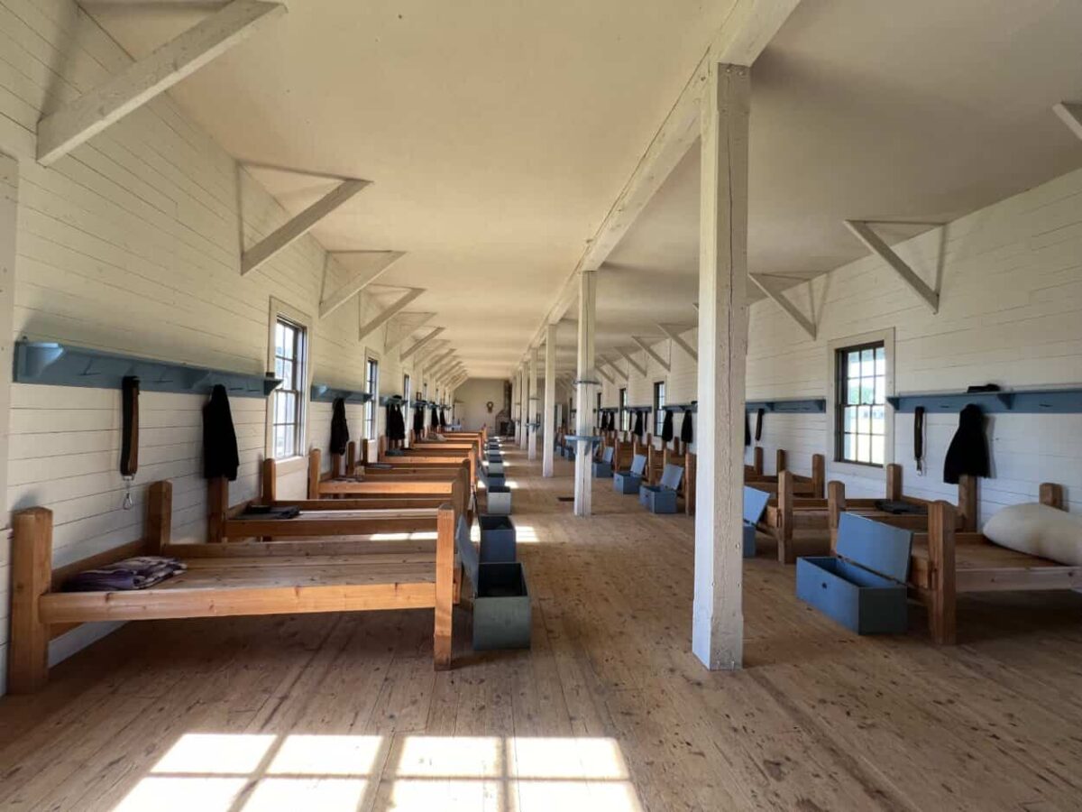 Lines of beds in a military barrack