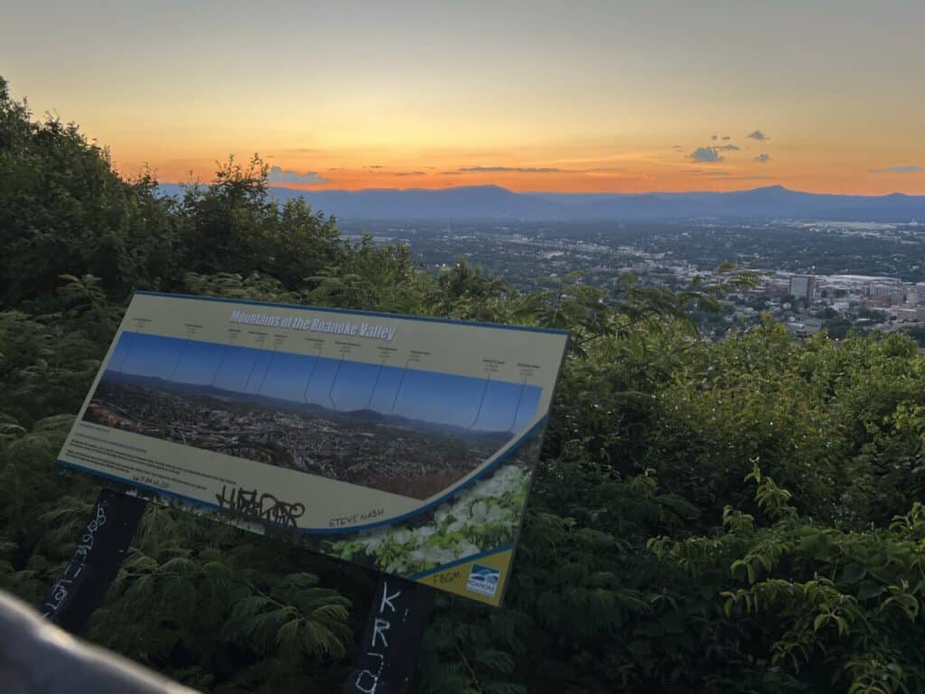 The sun sets over Roanoke, Virginia.