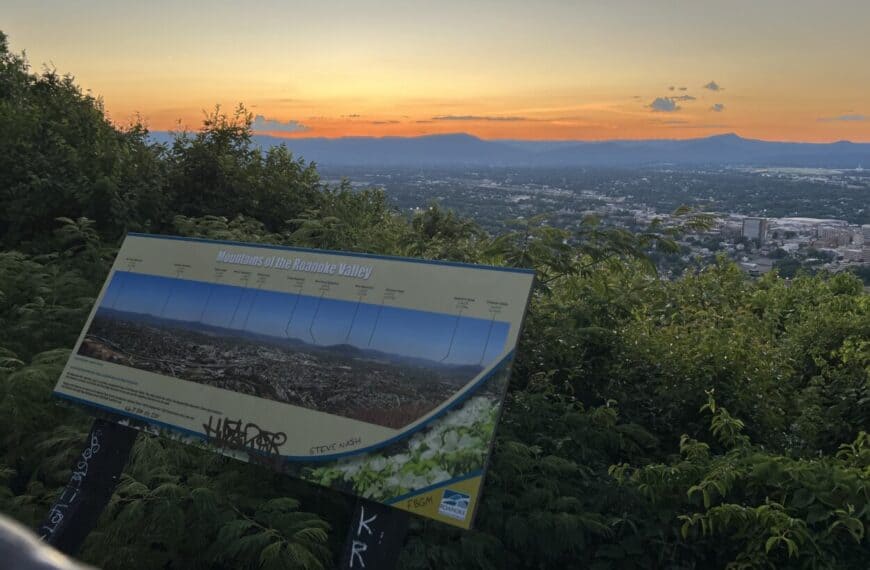 The sun sets over Roanoke, Virginia.