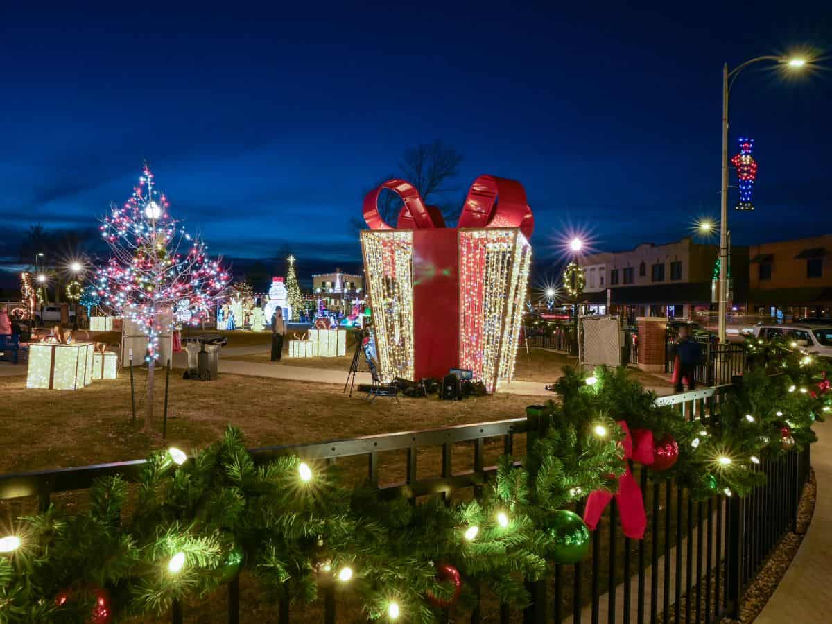 Main Street in Mandan, ND is full of holiday lights