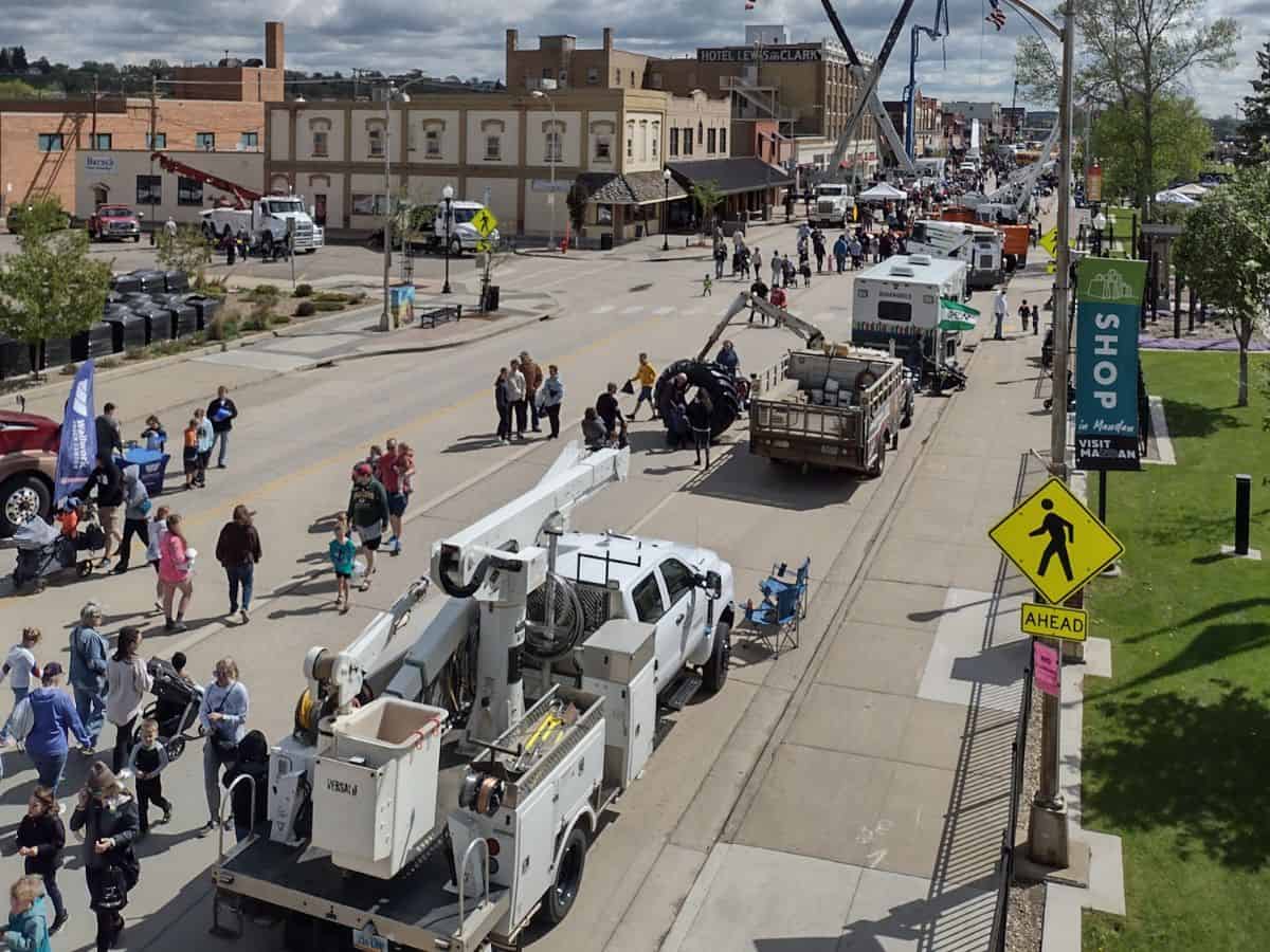 Large truck fill a street at the Mandan Touch a Truck event in Mandan, ND.