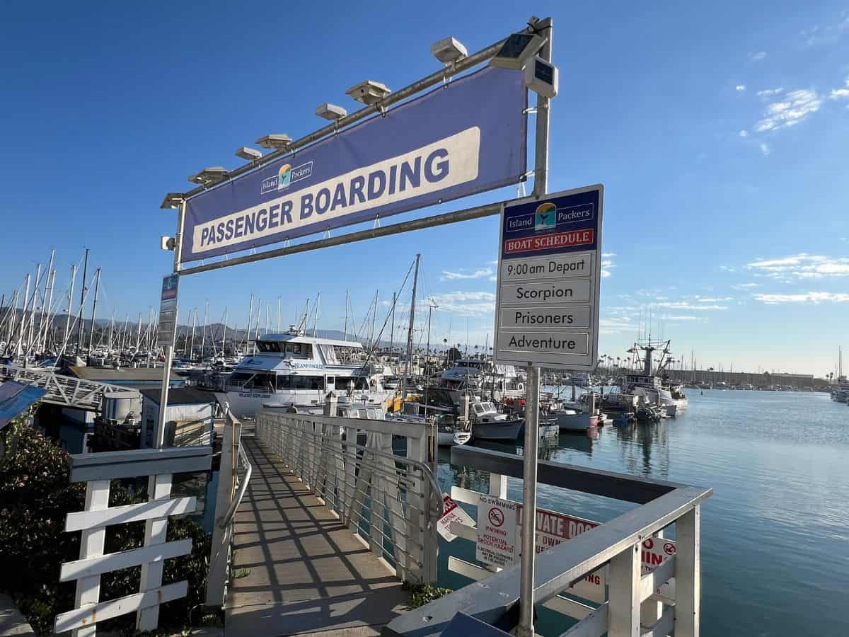Ramp leading down to a ferry at a dock in Ventura Harbor, CA