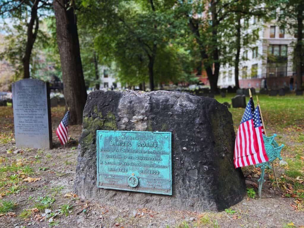 A grave marks the final resting spot of Samuel Adams