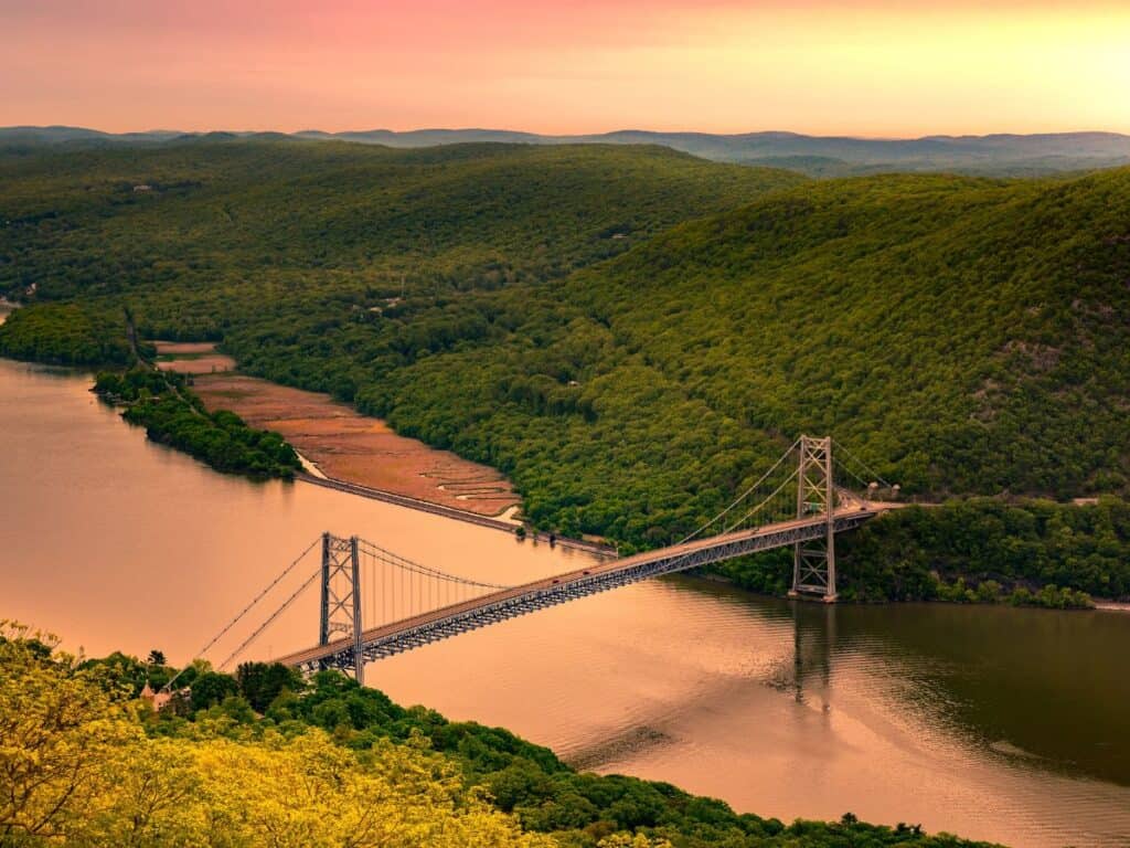 A bridge spans the Hudson River in Bear Mountains State Park - one of the top state parks for hiking in America