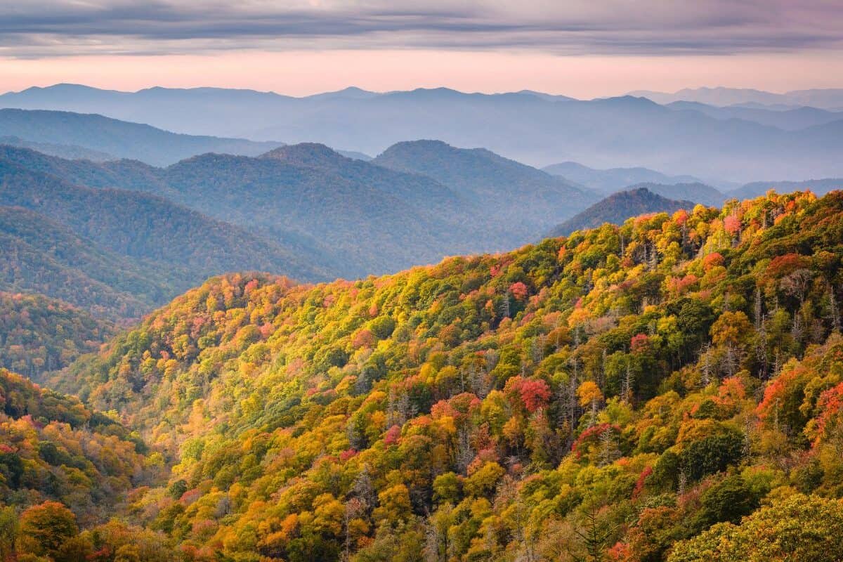 Vibrant fall foliage stretches across the Smokies in Tennessee