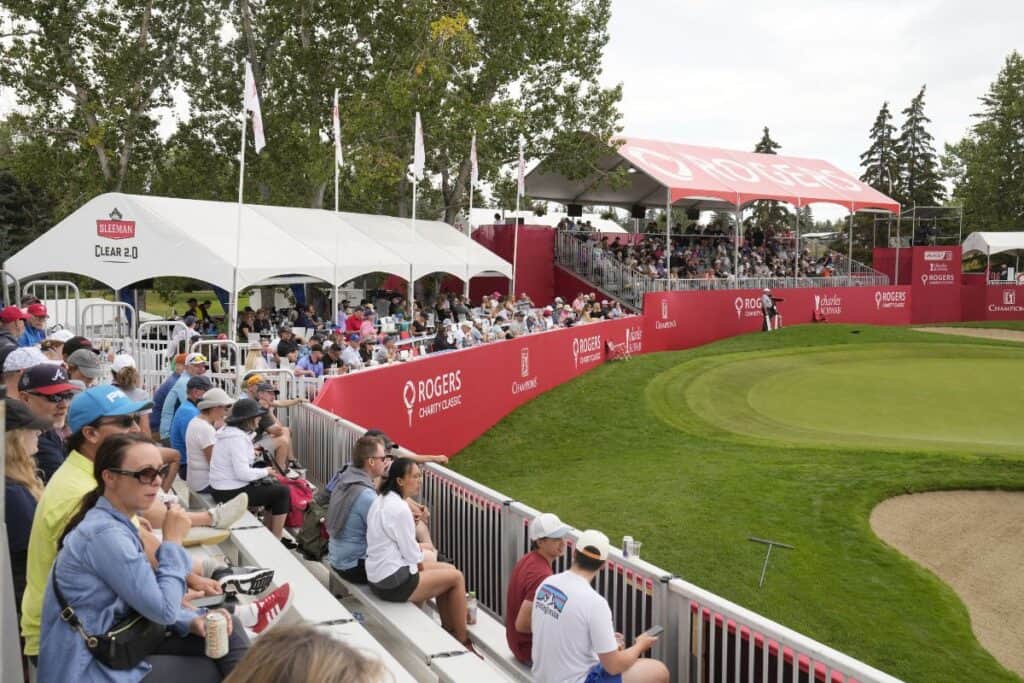 Fans watch pro golfers at the Rogers Charity Classic Event at Canyon Meadows Golf & Country Club in Calgary, Alberta.