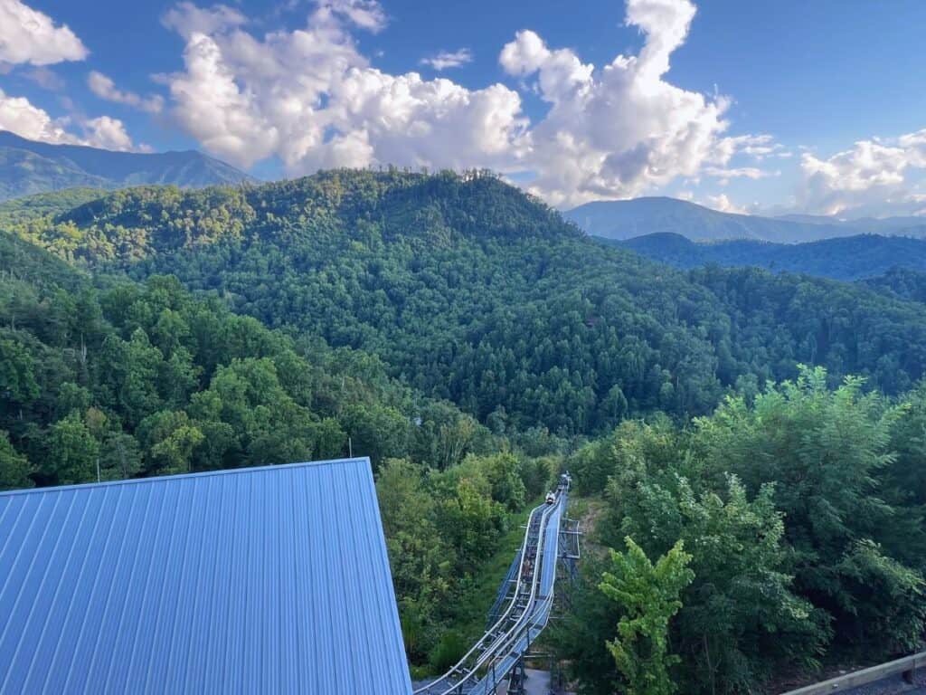 A mountain coaster climbs the Smokies in Anakeesta.